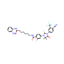 CC1(C)C(=O)N(c2ccc(C#N)c(C(F)(F)F)c2)C(=S)N1c1ccc(C(=O)NCCCCCCC(=O)Nc2ccccc2N)c(F)c1 ZINC001772585624