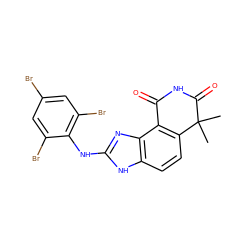 CC1(C)C(=O)NC(=O)c2c1ccc1[nH]c(Nc3c(Br)cc(Br)cc3Br)nc21 ZINC000027079873