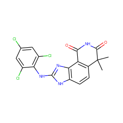 CC1(C)C(=O)NC(=O)c2c1ccc1[nH]c(Nc3c(Cl)cc(Cl)cc3Cl)nc21 ZINC000013475187