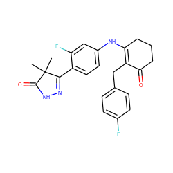 CC1(C)C(=O)NN=C1c1ccc(NC2=C(Cc3ccc(F)cc3)C(=O)CCC2)cc1F ZINC000013587324