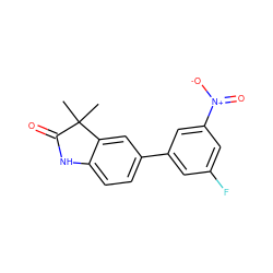 CC1(C)C(=O)Nc2ccc(-c3cc(F)cc([N+](=O)[O-])c3)cc21 ZINC000013860670