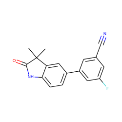 CC1(C)C(=O)Nc2ccc(-c3cc(F)cc(C#N)c3)cc21 ZINC000013860671