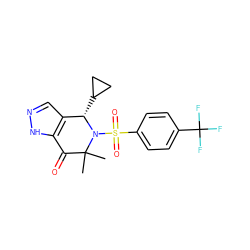 CC1(C)C(=O)c2[nH]ncc2[C@H](C2CC2)N1S(=O)(=O)c1ccc(C(F)(F)F)cc1 ZINC000049036203