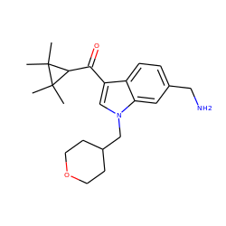 CC1(C)C(C(=O)c2cn(CC3CCOCC3)c3cc(CN)ccc23)C1(C)C ZINC000014975876