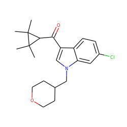 CC1(C)C(C(=O)c2cn(CC3CCOCC3)c3cc(Cl)ccc23)C1(C)C ZINC000014975753