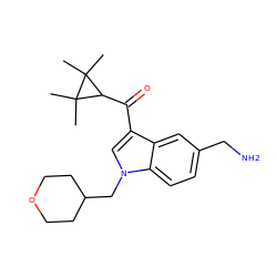 CC1(C)C(C(=O)c2cn(CC3CCOCC3)c3ccc(CN)cc23)C1(C)C ZINC000014975860