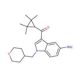 CC1(C)C(C(=O)c2cn(CC3CCOCC3)c3ccc(N)cc23)C1(C)C ZINC000014975815