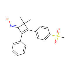 CC1(C)C(c2ccc(S(C)(=O)=O)cc2)=C(c2ccccc2)/C1=N/O ZINC000101262336