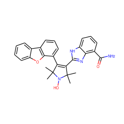 CC1(C)C(c2nc3c(C(N)=O)cccc3[nH]2)=C(c2cccc3c2oc2ccccc23)C(C)(C)N1O ZINC000040865901