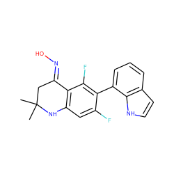 CC1(C)C/C(=N\O)c2c(cc(F)c(-c3cccc4cc[nH]c34)c2F)N1 ZINC000071329253