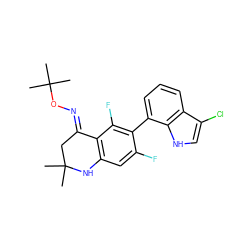 CC1(C)C/C(=N\OC(C)(C)C)c2c(cc(F)c(-c3cccc4c(Cl)c[nH]c34)c2F)N1 ZINC000071388864