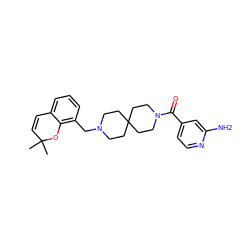 CC1(C)C=Cc2cccc(CN3CCC4(CC3)CCN(C(=O)c3ccnc(N)c3)CC4)c2O1 ZINC000045260392