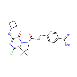 CC1(C)C[C@@H](C(=O)NCc2ccc(C(=N)N)cc2)n2c1c(Cl)nc(NC1CCC1)c2=O ZINC000003933545