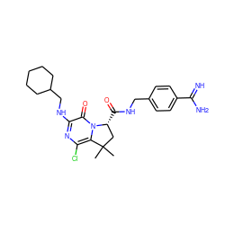 CC1(C)C[C@@H](C(=O)NCc2ccc(C(=N)N)cc2)n2c1c(Cl)nc(NCC1CCCCC1)c2=O ZINC000095586372