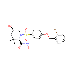 CC1(C)C[C@@H](O)CN(S(=O)(=O)c2ccc(OCc3ccccc3Br)cc2)[C@H]1C(=O)NO ZINC000028474167