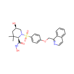 CC1(C)C[C@@H](O)CN(S(=O)(=O)c2ccc(OCc3nccc4ccccc34)cc2)[C@H]1C(=O)NO ZINC000028471555