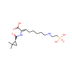 CC1(C)C[C@@H]1C(=O)N/C(=C\CCCCCNCCP(=O)(O)O)C(=O)O ZINC000026026770