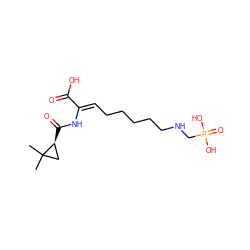 CC1(C)C[C@@H]1C(=O)N/C(=C\CCCCCNCP(=O)(O)O)C(=O)O ZINC000026026209