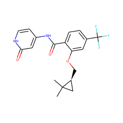 CC1(C)C[C@@H]1COc1cc(C(F)(F)F)ccc1C(=O)Nc1cc[nH]c(=O)c1 ZINC000143251348