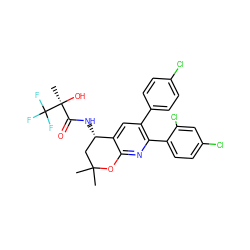 CC1(C)C[C@H](NC(=O)[C@](C)(O)C(F)(F)F)c2cc(-c3ccc(Cl)cc3)c(-c3ccc(Cl)cc3Cl)nc2O1 ZINC000049784635