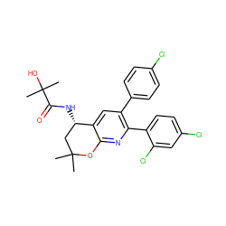 CC1(C)C[C@H](NC(=O)C(C)(C)O)c2cc(-c3ccc(Cl)cc3)c(-c3ccc(Cl)cc3Cl)nc2O1 ZINC000049116234