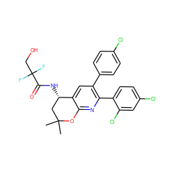 CC1(C)C[C@H](NC(=O)C(F)(F)CO)c2cc(-c3ccc(Cl)cc3)c(-c3ccc(Cl)cc3Cl)nc2O1 ZINC000049781423