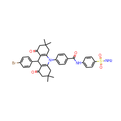 CC1(C)CC(=O)C2=C(C1)N(c1ccc(C(=O)Nc3ccc(S(N)(=O)=O)cc3)cc1)C1=C(C(=O)CC(C)(C)C1)C2c1ccc(Br)cc1 ZINC000096910922