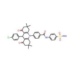 CC1(C)CC(=O)C2=C(C1)N(c1ccc(C(=O)Nc3ccc(S(N)(=O)=O)cc3)cc1)C1=C(C(=O)CC(C)(C)C1)C2c1ccc(Cl)cc1 ZINC000096910921