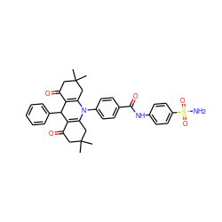 CC1(C)CC(=O)C2=C(C1)N(c1ccc(C(=O)Nc3ccc(S(N)(=O)=O)cc3)cc1)C1=C(C(=O)CC(C)(C)C1)C2c1ccccc1 ZINC000096910932