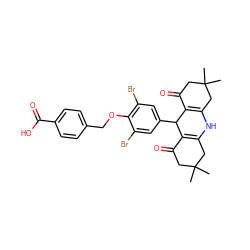 CC1(C)CC(=O)C2=C(C1)NC1=C(C(=O)CC(C)(C)C1)C2c1cc(Br)c(OCc2ccc(C(=O)O)cc2)c(Br)c1 ZINC000409073358