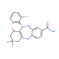 CC1(C)CC(=O)C2=C(C1)Nc1ccc(C(N)=O)cc1N[C@H]2c1c(F)cccc1Cl ZINC000043079324