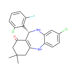 CC1(C)CC(=O)C2=C(C1)Nc1ccc(Cl)cc1N[C@H]2c1c(F)cccc1Cl ZINC000005190626