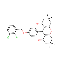 CC1(C)CC(=O)C2=C(C1)OC1=C(C(=O)CC(C)(C)C1)C2c1ccc(OCc2cccc(Cl)c2Cl)cc1 ZINC000299866785