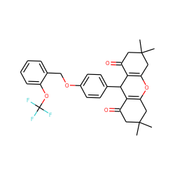 CC1(C)CC(=O)C2=C(C1)OC1=C(C(=O)CC(C)(C)C1)C2c1ccc(OCc2ccccc2OC(F)(F)F)cc1 ZINC000299865865