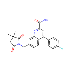 CC1(C)CC(=O)N(Cc2ccc3c(-c4ccc(F)cc4)cc(C(N)=O)nc3c2)C1=O ZINC000205664953