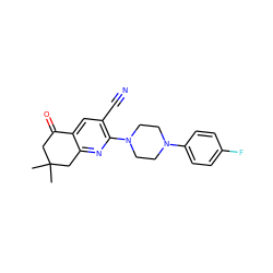 CC1(C)CC(=O)c2cc(C#N)c(N3CCN(c4ccc(F)cc4)CC3)nc2C1 ZINC000028967506