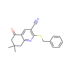 CC1(C)CC(=O)c2cc(C#N)c(SCc3ccccc3)nc2C1 ZINC000000121928