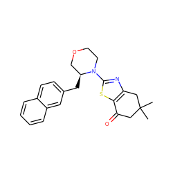 CC1(C)CC(=O)c2sc(N3CCOC[C@@H]3Cc3ccc4ccccc4c3)nc2C1 ZINC000040917480