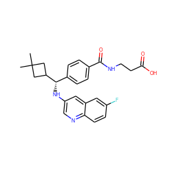 CC1(C)CC([C@@H](Nc2cnc3ccc(F)cc3c2)c2ccc(C(=O)NCCC(=O)O)cc2)C1 ZINC000146564341