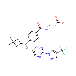 CC1(C)CC([C@@H](Oc2cnc(-n3cc(C(F)(F)F)cn3)nc2)c2ccc(C(=O)NCCC(=O)O)cc2)C1 ZINC000145616682