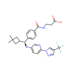 CC1(C)CC([C@H](Nc2ccc(-n3cc(C(F)(F)F)cn3)nc2)c2ccc(C(=O)NCCC(=O)O)cc2)C1 ZINC000096170494