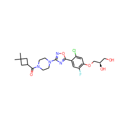 CC1(C)CC(C(=O)N2CCN(c3noc(-c4cc(F)c(OC[C@H](O)CO)cc4Cl)n3)CC2)C1 ZINC000299839813