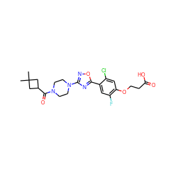 CC1(C)CC(C(=O)N2CCN(c3noc(-c4cc(F)c(OCCC(=O)O)cc4Cl)n3)CC2)C1 ZINC000299837837