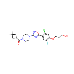 CC1(C)CC(C(=O)N2CCN(c3noc(-c4cc(F)c(OCCCO)cc4Cl)n3)CC2)C1 ZINC000299836678