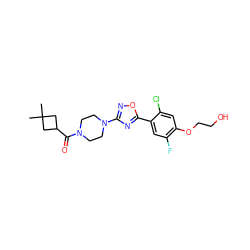 CC1(C)CC(C(=O)N2CCN(c3noc(-c4cc(F)c(OCCO)cc4Cl)n3)CC2)C1 ZINC000299832869