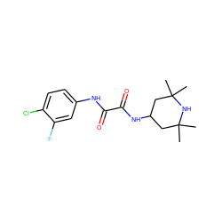 CC1(C)CC(NC(=O)C(=O)Nc2ccc(Cl)c(F)c2)CC(C)(C)N1 ZINC000048605116