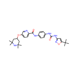 CC1(C)CC(Oc2ccc(C(=O)Nc3ccc(NC(=O)Nc4cc(C(C)(C)C)on4)cc3)nc2)CC(C)(C)N1 ZINC000095564159