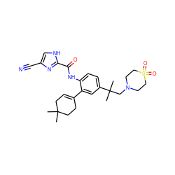 CC1(C)CC=C(c2cc(C(C)(C)CN3CCS(=O)(=O)CC3)ccc2NC(=O)c2nc(C#N)c[nH]2)CC1 ZINC000103281317