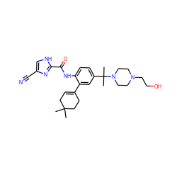 CC1(C)CC=C(c2cc(C(C)(C)N3CCN(CCO)CC3)ccc2NC(=O)c2nc(C#N)c[nH]2)CC1 ZINC000103278014