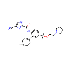 CC1(C)CC=C(c2cc(C(C)(C)OCCN3CCCC3)ccc2NC(=O)c2nc(C#N)c[nH]2)CC1 ZINC000103290016